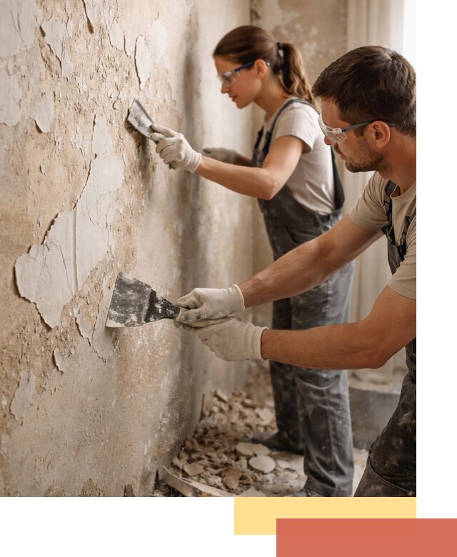 Снятие старой шпаклевки и подготовка поверхностей в таре