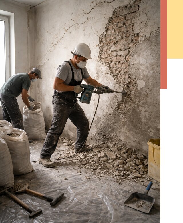 Демонтаж штукатурки со стен в таре от 7407 руб/м² — быстро и недорого | ОТДЕЛОЧНИК-Тар