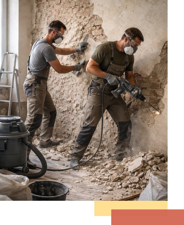 Демонтаж штукатурки со стен в таре быстро и аккуратно