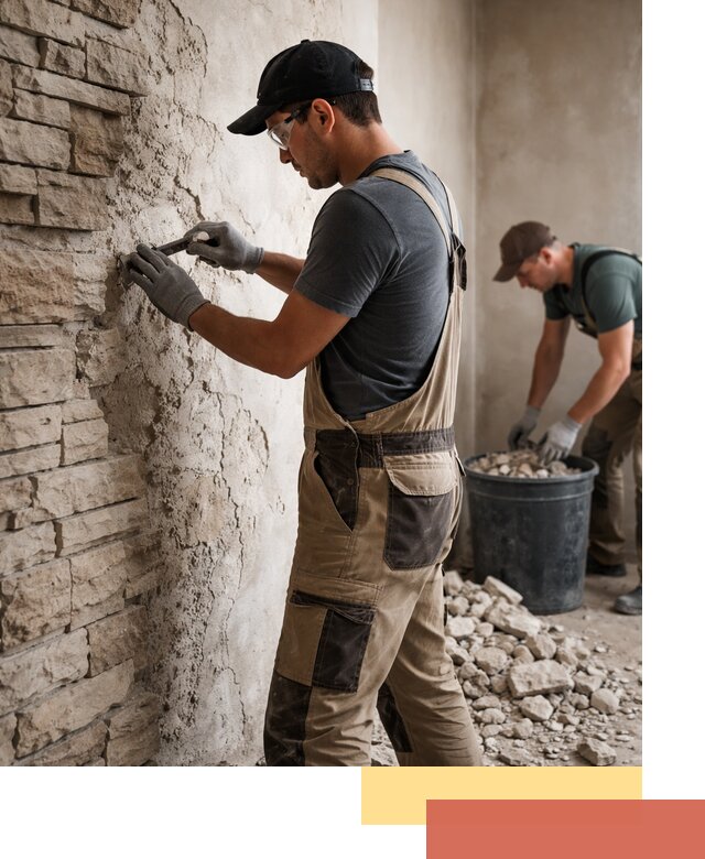 Демонтаж декоративного камня в таре профессионально и безопасно