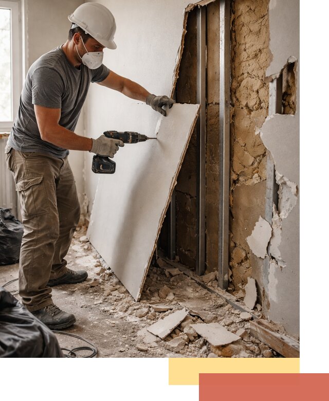 Демонтаж гипсокартона со стен в таре качественно и быстро