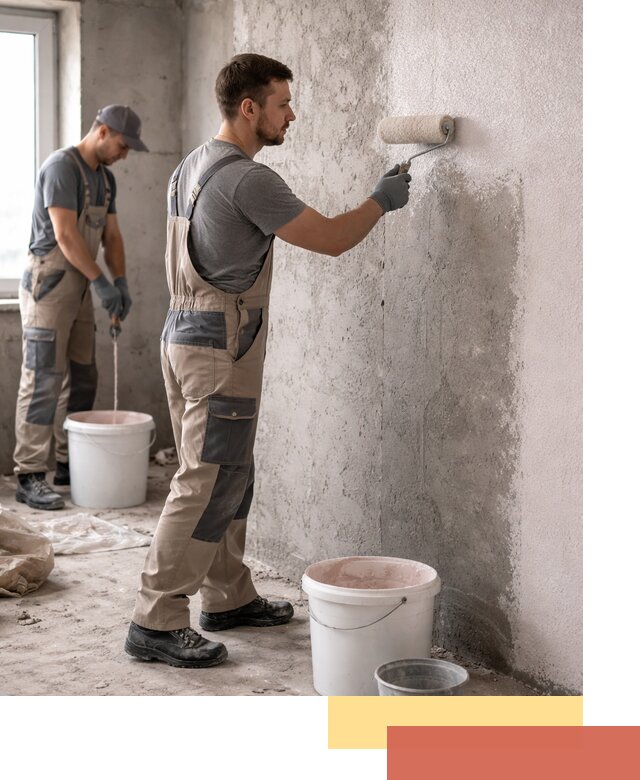 Нанесение бетоноконтакта на стены в таре для последующей отделки