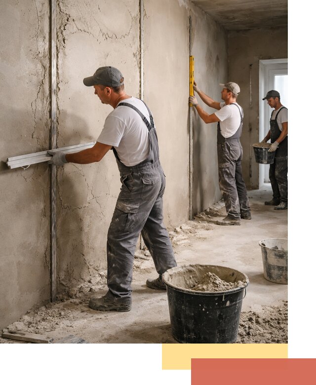 Штукатурка стен по маякам в таре — точная и ровная поверхность