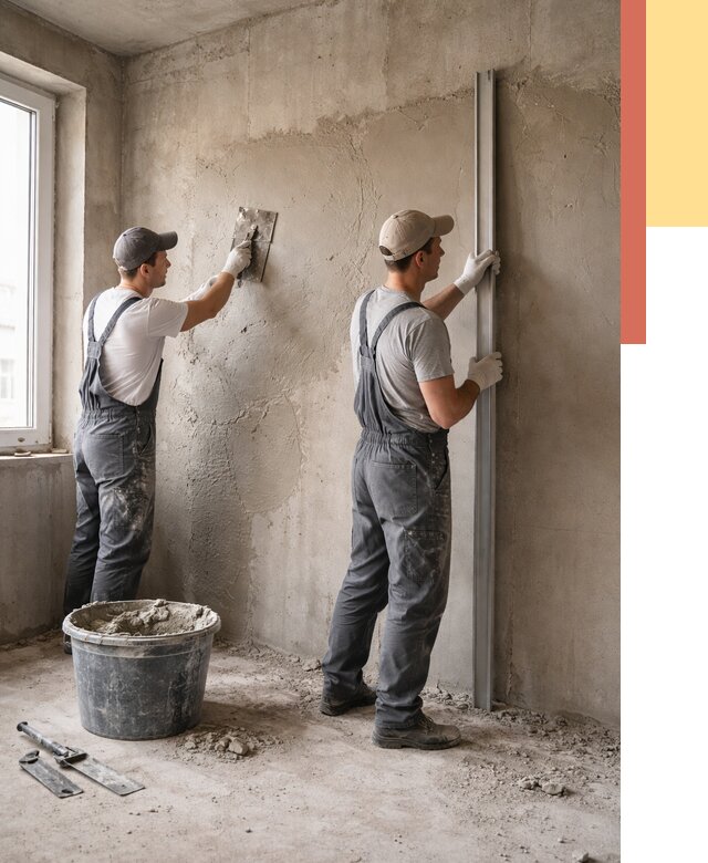 Штукатурка бетонных стен в таре от 4630 руб/м² — качественно и быстро | ОТДЕЛОЧНИК-Тар