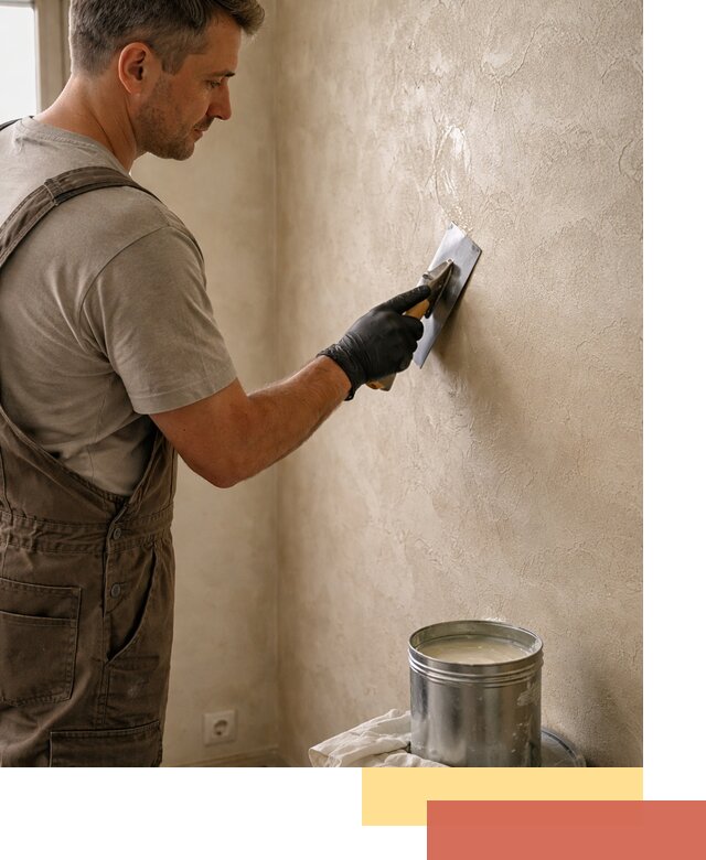 Нанесение воска на штукатурку в таре для защиты и блеска