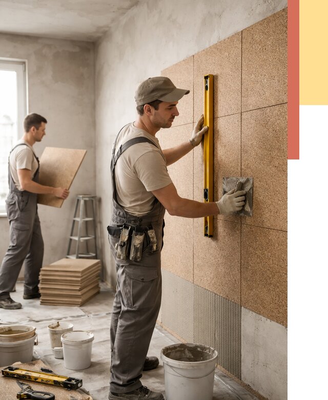 Монтаж пробковых панелей на стены в таре от 3601 руб. — ОТДЕЛОЧНИК-Тар