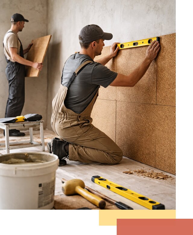 Монтаж пробковых панелей на стены в таре быстро и качественно