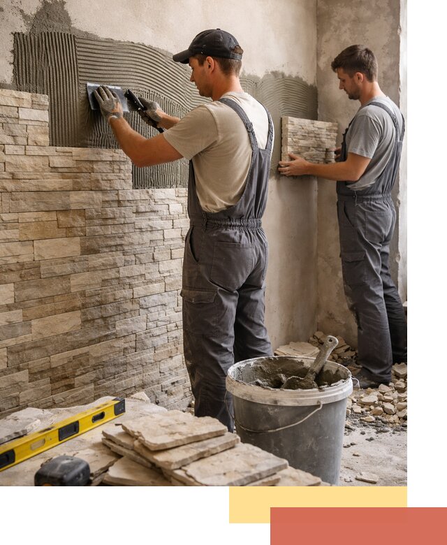 Монтаж искусственного камня в таре — облицовка стен и фасадов