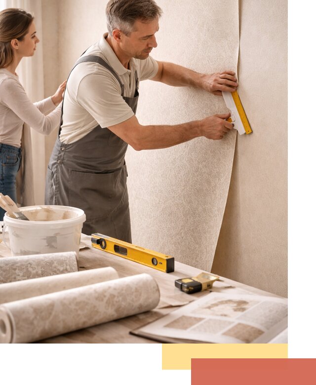 Поклейка обоев с подбором рисунка в таре