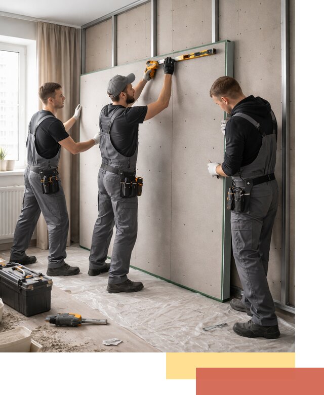 Шумоизоляция стен панелями ЗИПС в таре для жилых и коммерческих помещений