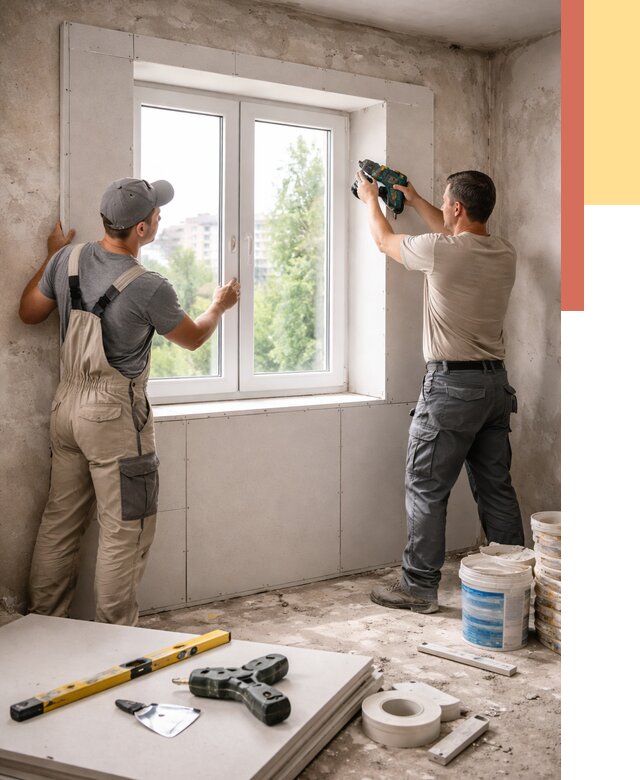 Монтаж откосов из гипсокартона в таре от 4630 руб. под ключ | ОТДЕЛОЧНИК-Тар