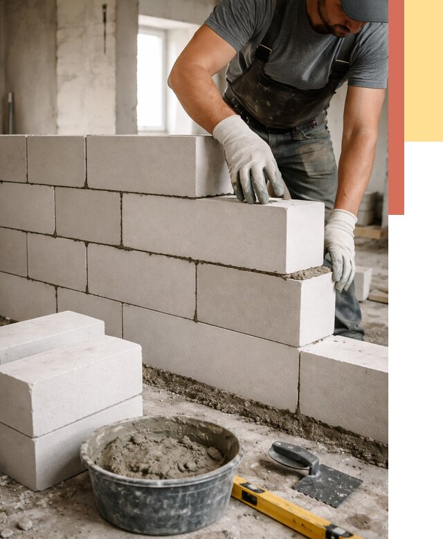 Кладка перегородок из силикатного блока в таре от 4115 руб. под ключ | ОТДЕЛОЧНИК-Тар