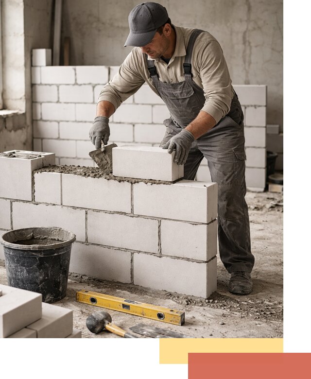 Кладка перегородок из силикатного блока в таре