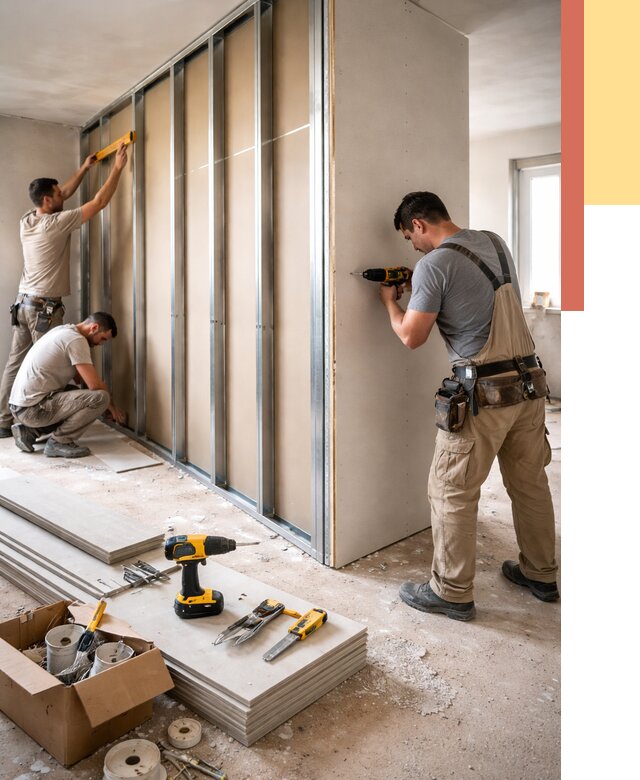 Монтаж однослойной перегородки из гипсокартона в таре от 669 руб. | ОТДЕЛОЧНИК-Тар