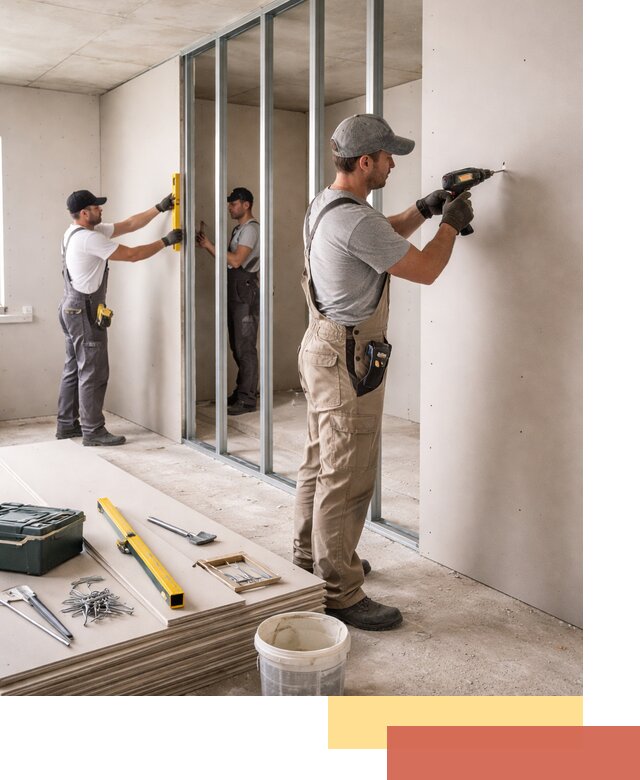 Однослойная перегородка из гипсокартона в таре под ключ, монтаж и отделка