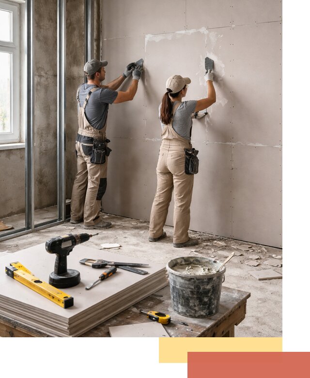 Монтаж двухслойной перегородки из гипсокартона в таре