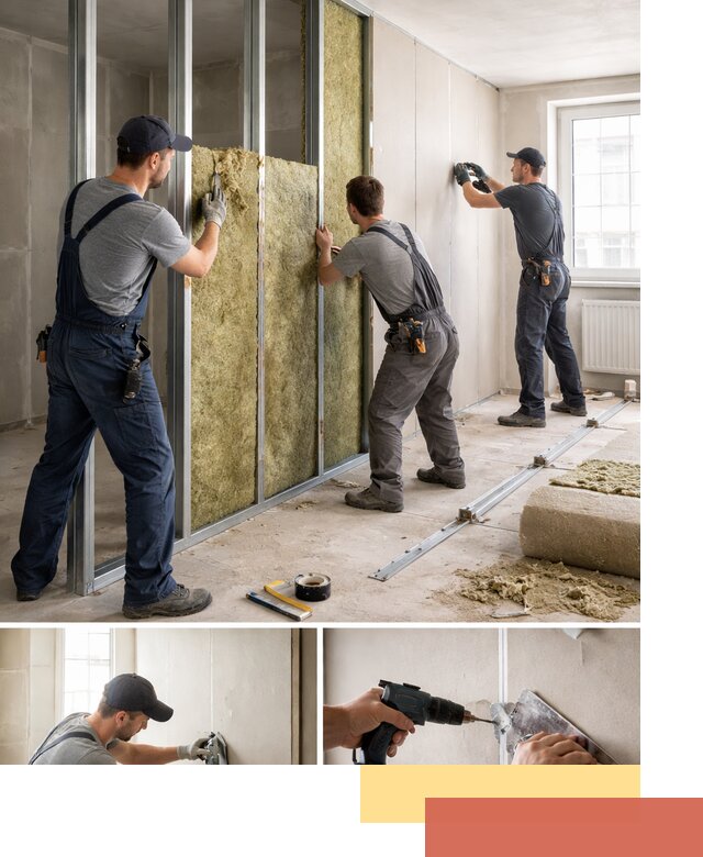 Перегородка из гипсокартона с шумоизоляцией в таре — монтаж под ключ