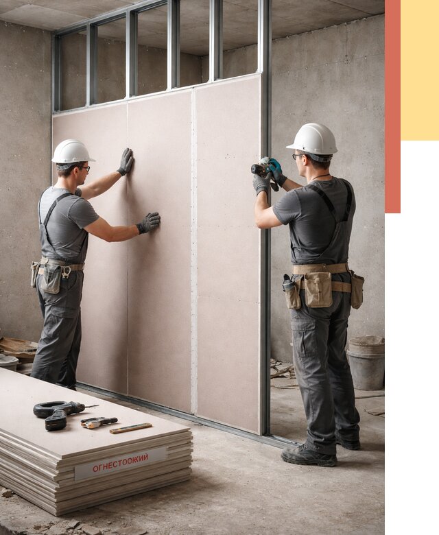 Перегородка из огнестойкого гипсокартона в таре от 1903 руб. под ключ | ОТДЕЛОЧНИК-Тар