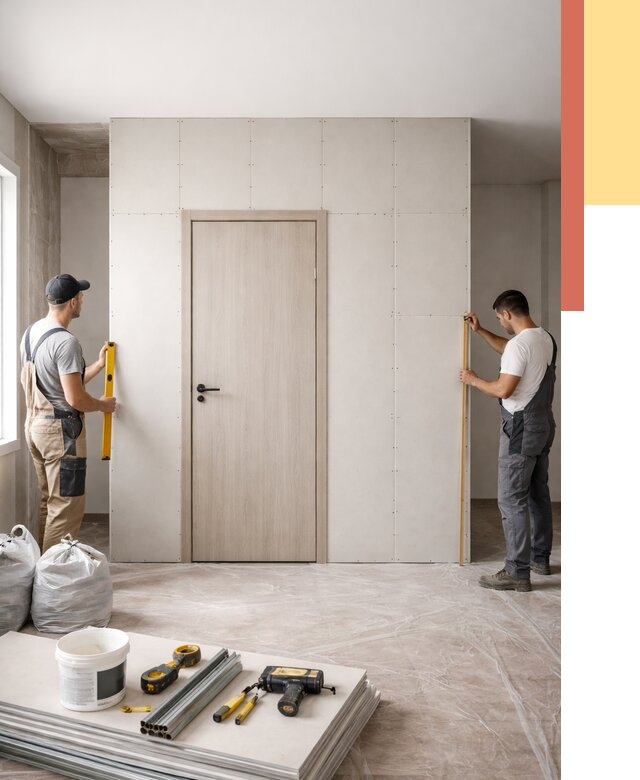 Перегородка из гипсокартона с дверью в таре от 4630 руб. под ключ | ОТДЕЛОЧНИК-Тар