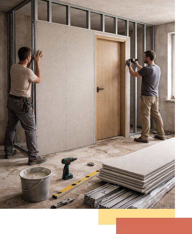 Перегородка из гипсокартона с дверью под ключ в таре