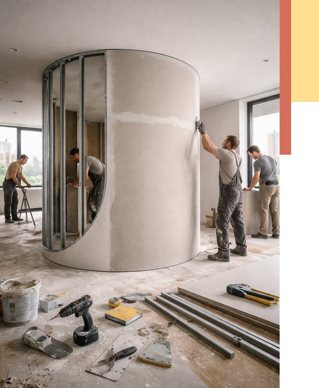 Радиусная перегородка из гипсокартона в таре от 2984 руб. под ключ | ОТДЕЛОЧНИК-Тар