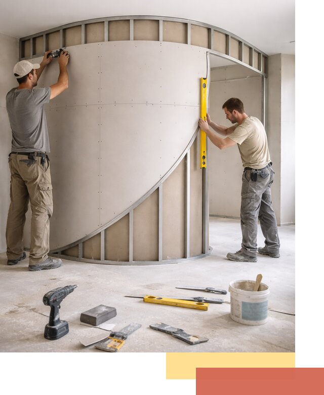 Радиусная перегородка из гипсокартона в таре под ключ