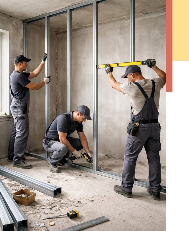 Монтаж каркаса перегородки из профиля в таре от 772 руб. | ОТДЕЛОЧНИК-Тар