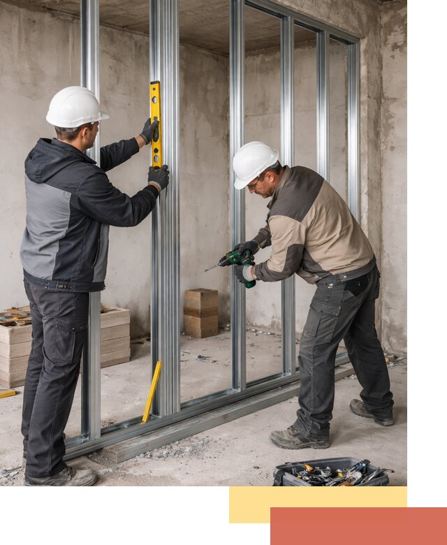 Монтаж каркаса перегородки из профиля в таре