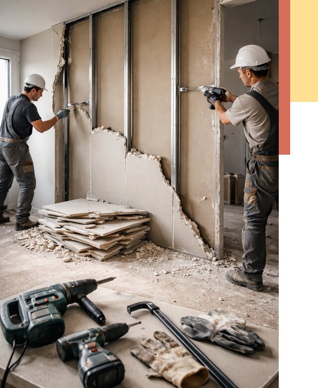 Демонтаж перегородки из гипсокартона в таре от 1235 руб. быстро и недорого | ОТДЕЛОЧНИК-Тар