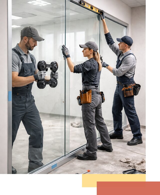 Профессиональный монтаж стеклянных перегородок в таре