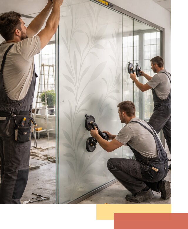 Стеклянные перегородки с рисунком на заказ в таре