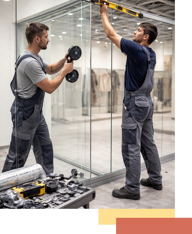 Стеклянные перегородки для магазинов в таре — монтаж и установка