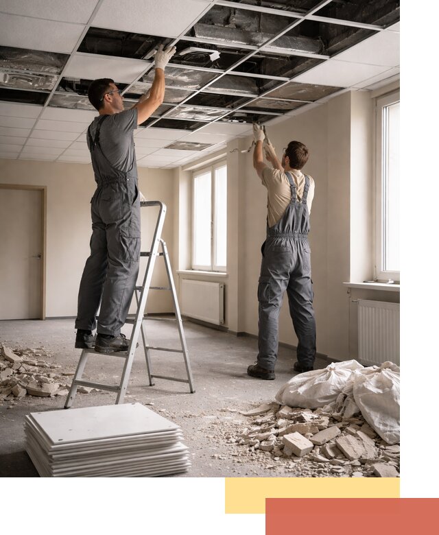 Демонтаж потолков Армстронг профессионально в таре