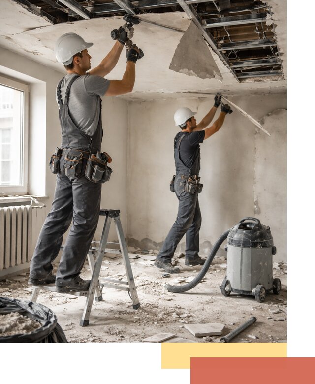 Демонтаж гипсокартонного потолка в таре быстро и аккуратно