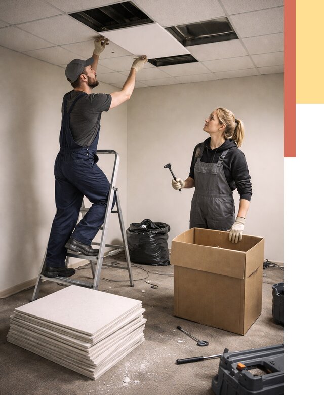 Демонтаж потолочной плитки в таре от 4630 руб. быстро и недорого | ОТДЕЛОЧНИК-Тар