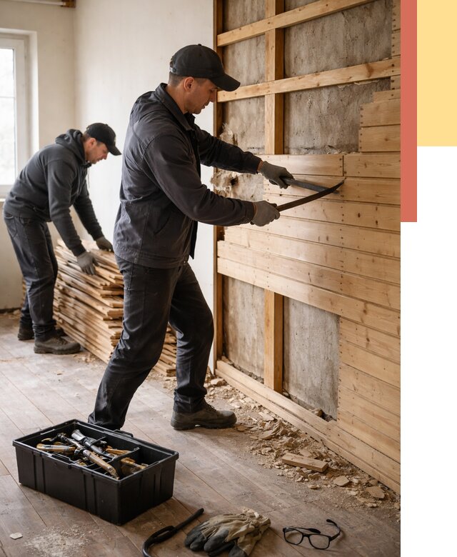 Демонтаж вагонки в таре от 3909 руб/м2 — быстро и недорого | ОТДЕЛОЧНИК-Тар