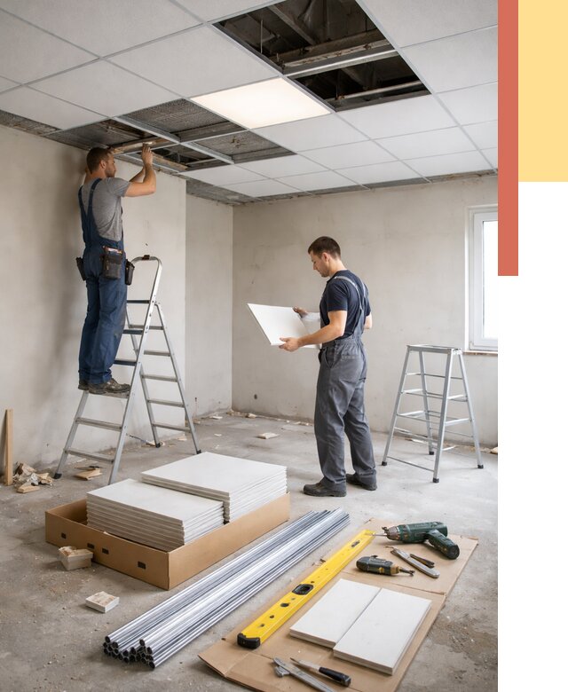 Монтаж потолка армстронг в таре от 4630 руб/м2 — быстрая установка под ключ | ОТДЕЛОЧНИК-Тар