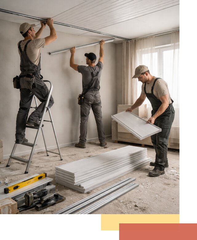 Монтаж потолка из ПВХ панелей в таре оперативно и качественно