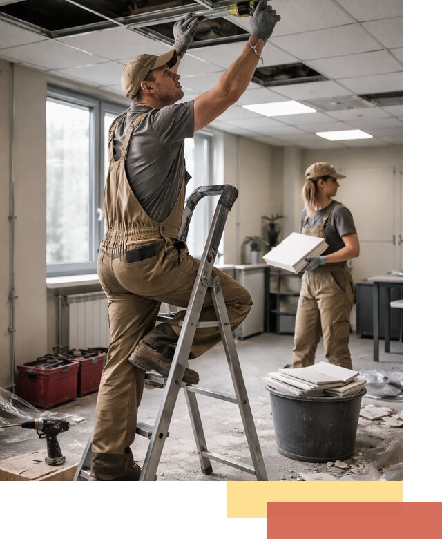 Ремонт потолка Армстронг и замена плит в таре