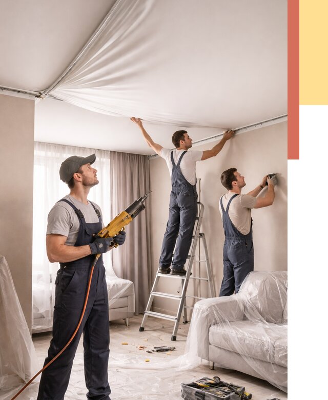 Установка натяжного потолка в таре от 4630 руб. | Быстро и недорого — ОТДЕЛОЧНИК-Тар