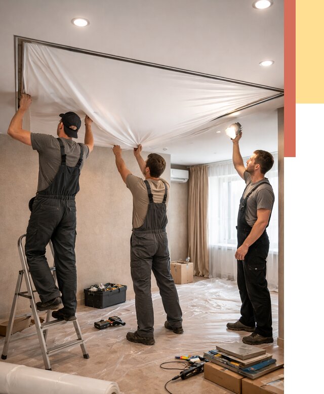 Монтаж ПВХ натяжного потолка в таре от 3601 руб. под ключ | ОТДЕЛОЧНИК-Тар