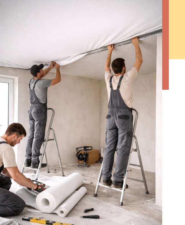 Монтаж тканевого натяжного потолка в таре от 3601 руб. под ключ | ОТДЕЛОЧНИК-Тар