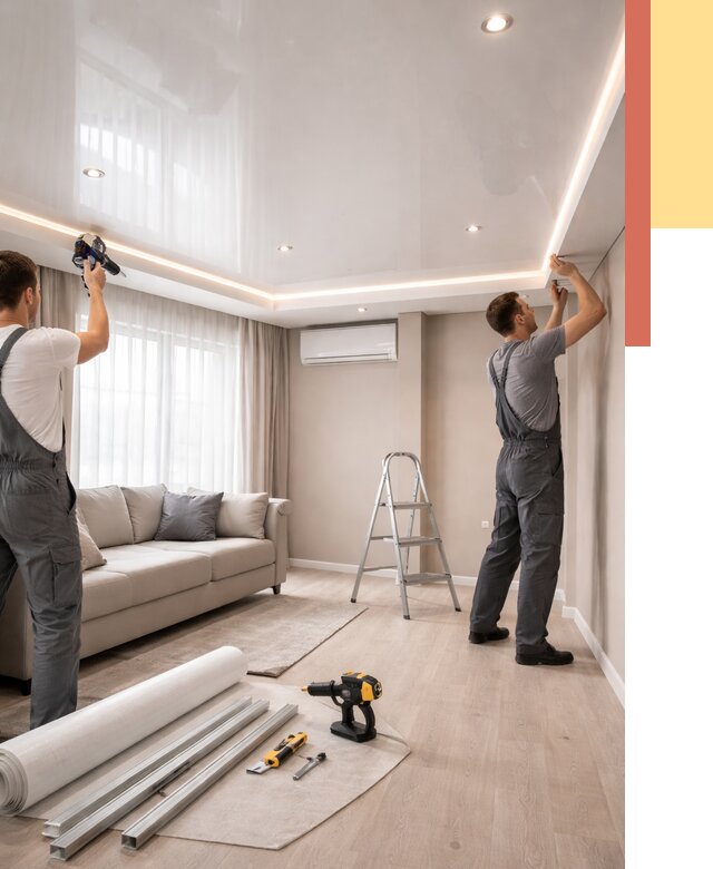 Монтаж глянцевого натяжного потолка в таре от 772 руб. под ключ | ОТДЕЛОЧНИК-Тар