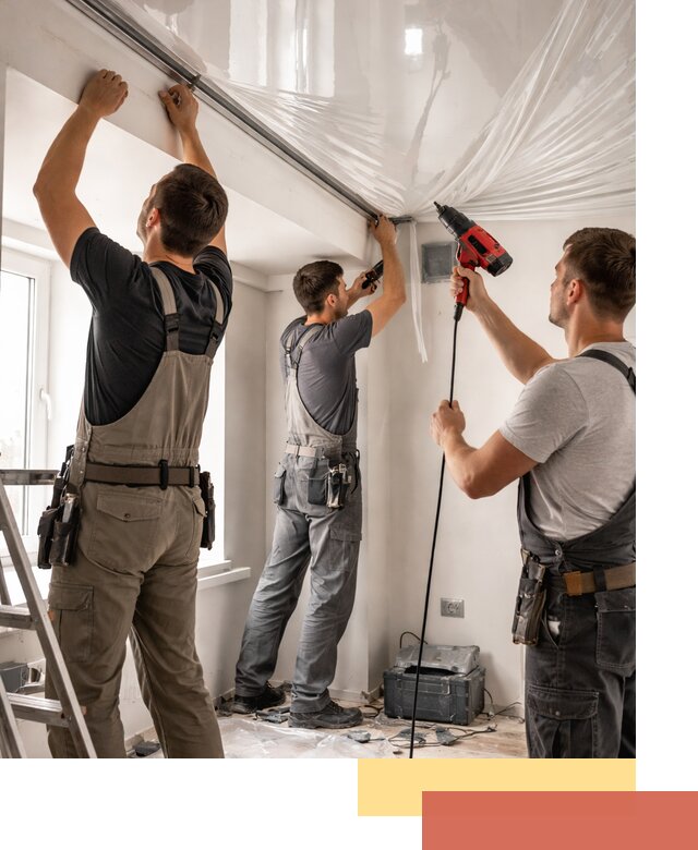 Монтаж глянцевого натяжного потолка в таре быстро и качественно