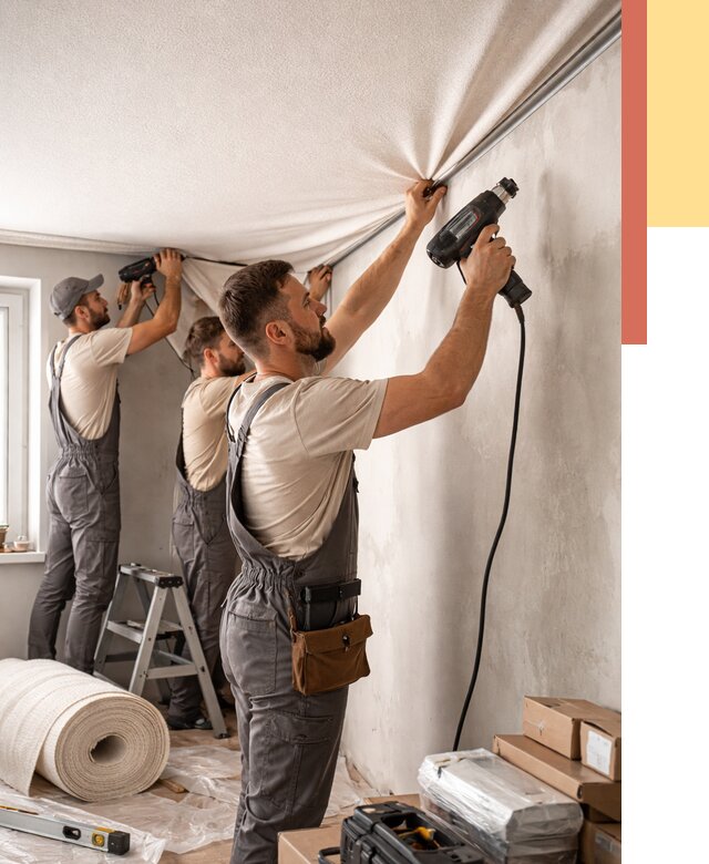 Монтаж фактурного натяжного потолка в таре от 772 руб. — ОТДЕЛОЧНИК-Тар