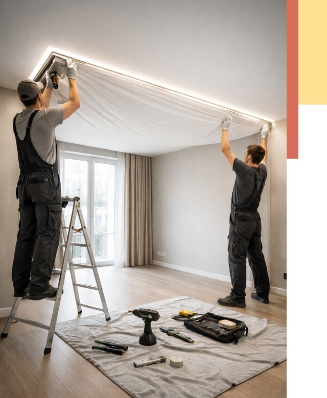 Монтаж парящего натяжного потолка в таре от 4630 руб. быстро и недорого | ОТДЕЛОЧНИК-Тар