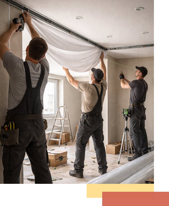 Монтаж парящего натяжного потолка под ключ в таре