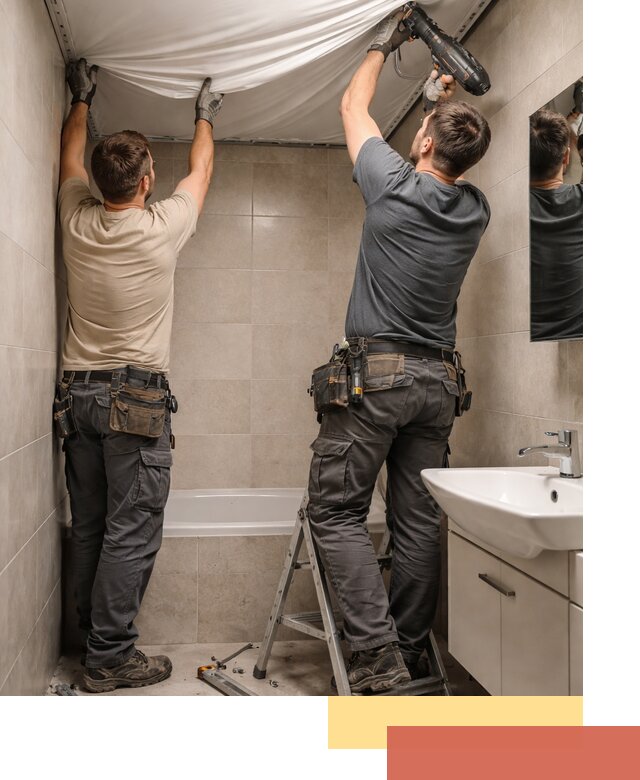 Монтаж натяжного потолка в ванной в таре быстро и качественно