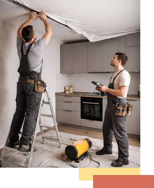 Монтаж натяжного потолка на кухне в таре