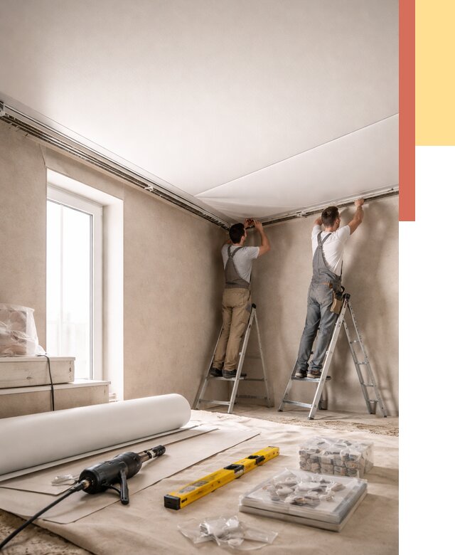 Монтаж натяжного потолка в спальне в таре от 3909 руб. под ключ | ОТДЕЛОЧНИК-Тар